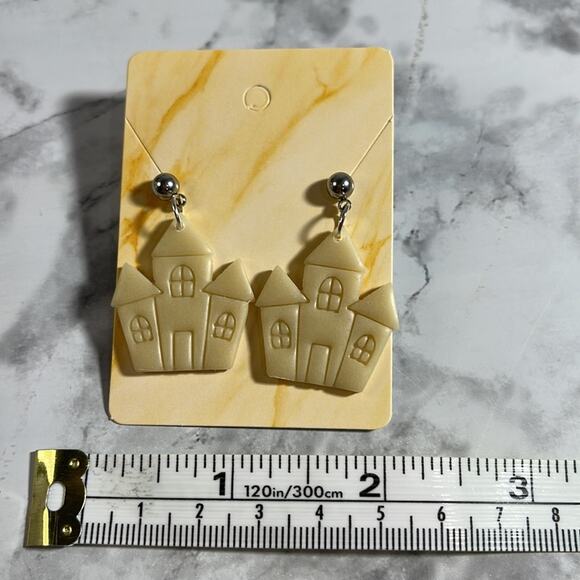 Handcrafted Glow in the Dark Haunted House Dangle Earrings NWT - Picture 4 of 6